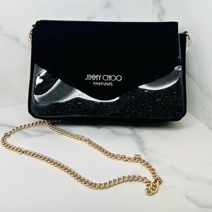 Jimmy Choo Black Glitter and Gold Chain Women's Bag